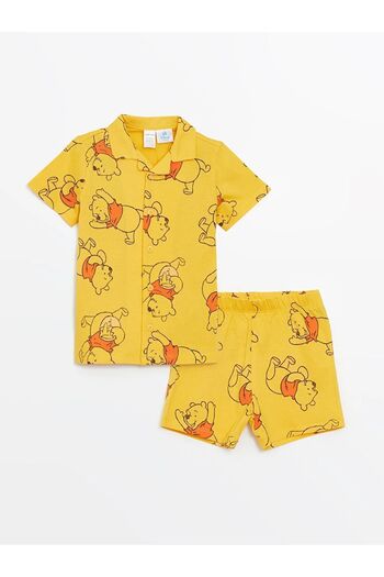 LC Waikiki LCW baby Polo Yaka Kısa Kollu Winnie the Pooh Baskılı Erkek Bebek Pijama Takımı