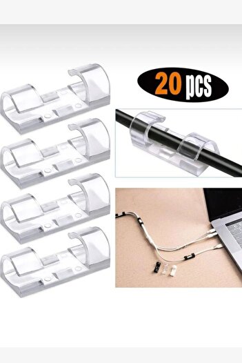 Melance 20-Piece Transparent Cable Fixer Organizer Clip Wall Tile Glass Adhesive Cable Holder Collector