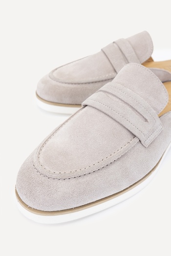 Valmenti Abriana Beige Suede Genuine Leather Men's Flat Slippers