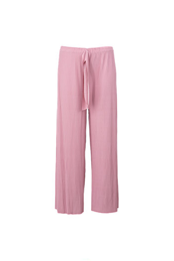 Oppland Lycra Viscose Women's Trousers - Magnolia Elastic Waist, Pleated Fabric Detail