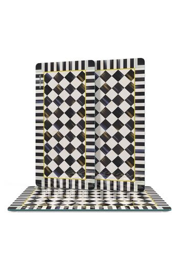 Decovetro MacKenzie Black and White Checkered 3-Piece Rectangular Plate - Glass Presentation Service