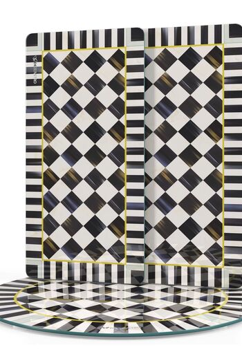 Decovetro MacKenzie 3-Piece Round Set - Glass Presentation Service, Black and White Checkered