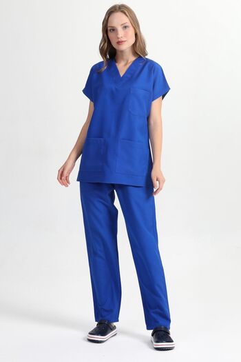 BAŞAK Unisex Saks Cotton Lycra Bat Sleeve Nurse and Doctor Jersey Set - Hospital Uniform
