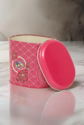EVLE Ef004-d8 Blooming Red Patterned Oval Metal Storage Container 11x15 Cm