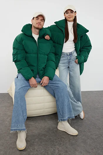 Trendyol Collection Zelený Unisex zimní kabát Relaxed Fit - TMNAW25MO00007