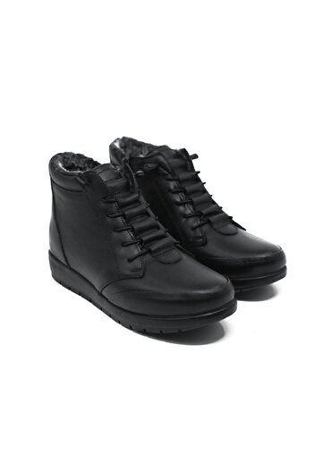 MAGIC SHOES Γυναικείες Μαύρες Γνήσιες Δερμάτινες Γούνες Comfort Πλήρεις Ορθοπεδικές Μητρικές Μπότες