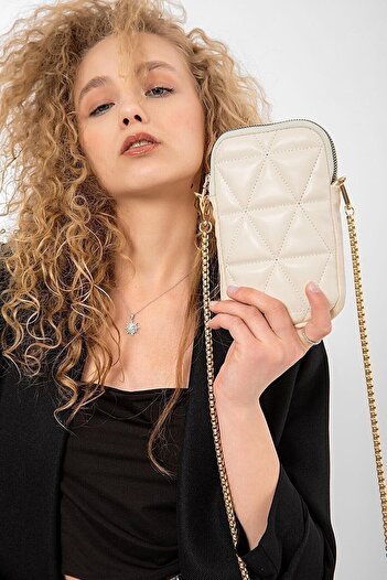 efnanstore Quilted Phone Holder Wallet Bag with Cross Chain Strap