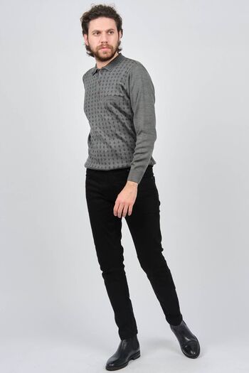 Çizgi Triko Men's Pocket Detailed Polo Neck Patterned Sweater 42544216 Gray