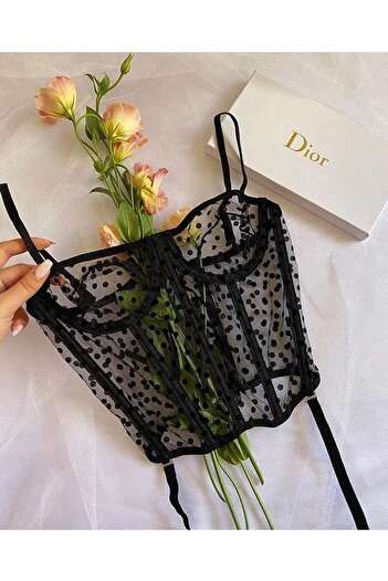 Swana Women's Black Underwire Polka Dot Vintage Corset Vintage Corset