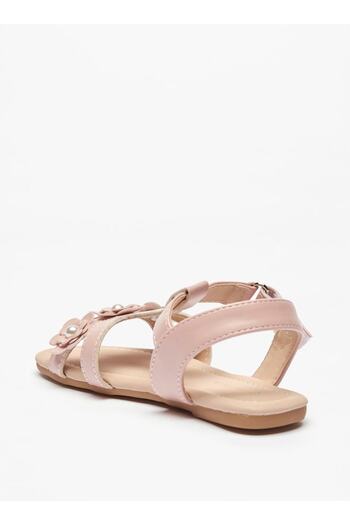 Flora Bella by Shoexpress Pearl Studded Floral Applique Strap Sandals with Hook and Loop Closure