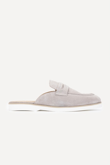 Valmenti Abriana Beige Suede Genuine Leather Men's Flat Slippers
