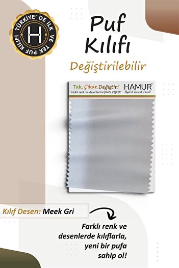 HAMUR Yıkanabilir Puf Tabure Kılıfı Tak-Çıkar-Değiştir-Yenile Orta Sehpa Kılıfı By Meek Gri