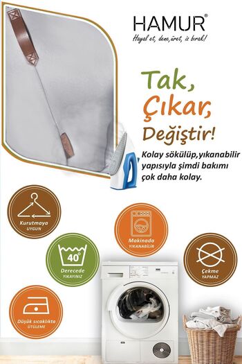 HAMUR Yıkanabilir Puf Tabure Kılıfı Tak-Çıkar-Değiştir-Yenile Orta Sehpa Kılıfı By Meek Gri