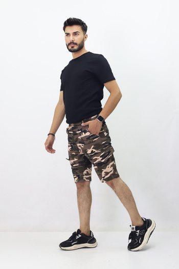 GZT TEKSTİL Men's Comfortable Cargo Shorts - Camouflage Pattern and Pocket Detail (727-15)