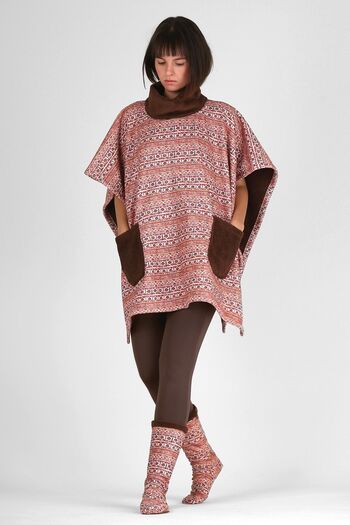 HAMUR Women's Home Wear Double Sided Poncho Dressing Gown Wellsoft Plush Olden Pnc-044