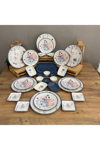 Demet Çeyiz Team Breakfast Blue Frowers 37 Pieces for 6 People202222904