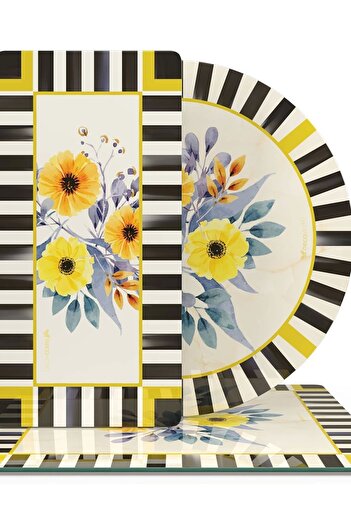 Decovetro MacKenzie Vintage Flower Patterned 3-Piece Mixed Set - Glass Presentation Serving Plate