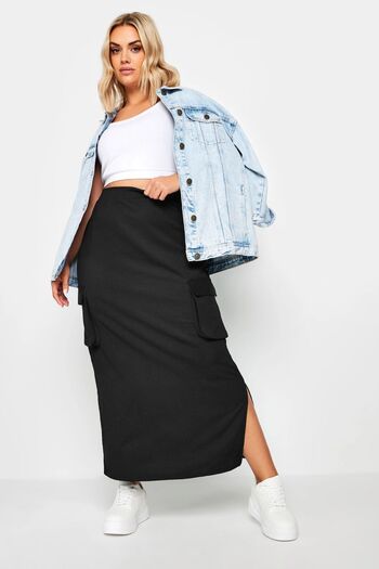 Stil Diva Plus Size Patternless Skirt - Elastic Waist, Pocket Detail and Slit160295