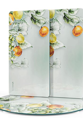 Decovetro Set of 3 Vintage Fruits Round - Glass Presentation Serving Plates
