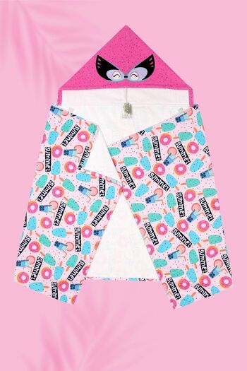 HAMUR Hooded Children's Beach Towel Summer Cute Fusya Velcro Front