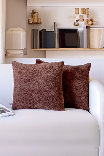 HAMUR Scandinavian Bohemian 2-Piece Teddy Puffy Throw Pillow Cover Brown