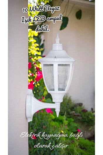 fullreyon 10 Watt Beyaz Işık Led Ampul Dahil, Teras, Balkon, Bahçe Duvar Apliği, Kamelya, Bungalov Armatürü