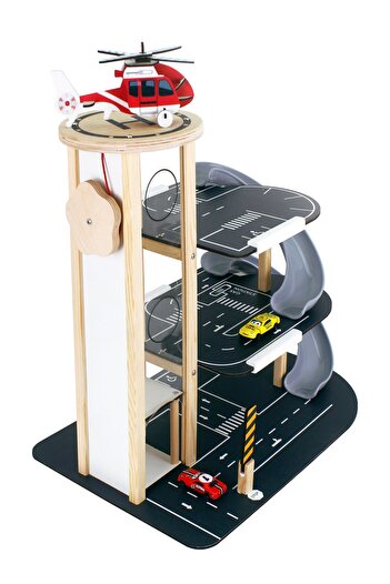 Toysilla Ahşap 3 Katlı Asansörlü ve Kaydıraklı Çocuk Oyun Garajı - T3013