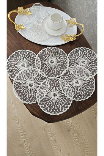 ZESA HOME 6-Piece Coffee Color Stylish Napkins - Guipure Tulle Side Presentation Napkin