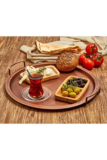 LUCKYHOMES Vintage 3-Piece Copper Round Presentation and Breakfast Tray - Decorative Home Tableware Kitchen