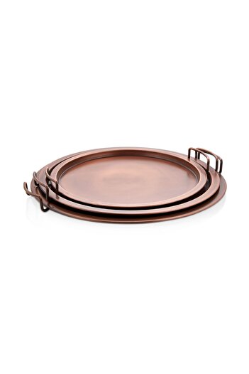 LUCKYHOMES Vintage 3-Piece Copper Round Presentation and Breakfast Tray - Decorative Home Tableware Kitchen