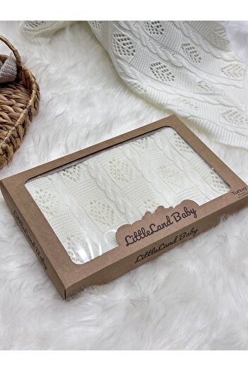 LİTTLELAND (with Booties Gift) Newborn Perforated Hair Braided Knitwear Baby Blanket