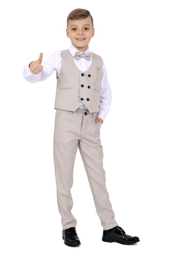 Tarz Çocuk Double Row Buttoned Boy's Cream Vest Suit