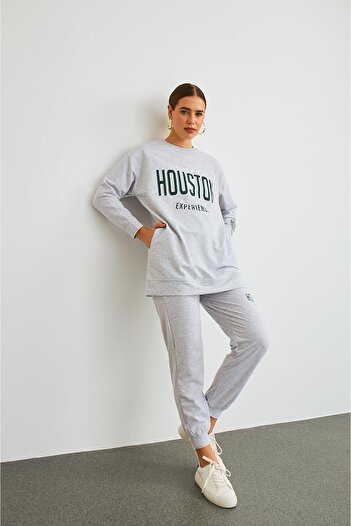 Basicpark Houston Pamuklu Oversize Gri Alt Üst Takım