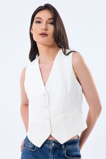 fujya Women's V-Neck Woven Vest Short