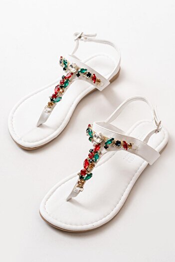 Aymood Stoned White Women's Sandals - Flip Flops, Comfortable Design