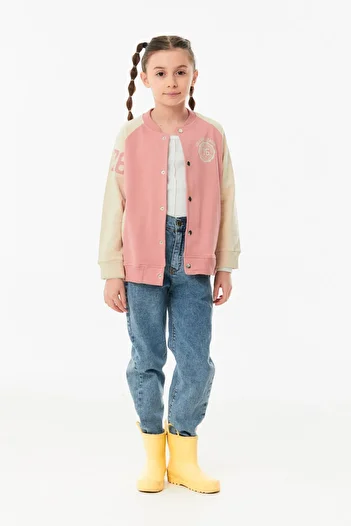 Fulla Moda Printed Stand Collar Girl's College Jacket