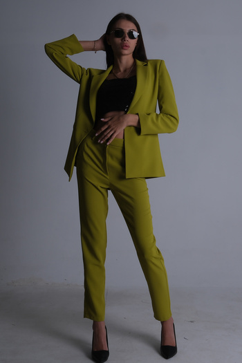 Feminist Pistachio Colored Classic Collar Jacket Set -0106309