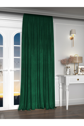 Yakamoz Velvet Appearance Emerald Green Island Background Curtain Extra Strength Velvet Touch Series