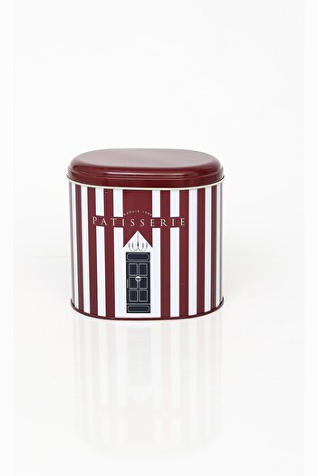 EVLE Ef004-f6 Patisserie Line Patterned Oval Metal Storage Container 11x15 Cm