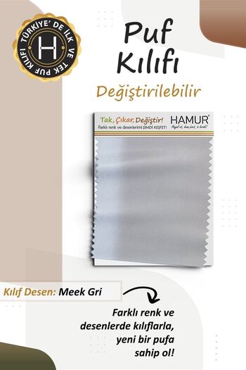 HAMUR Yıkanabilir Puf Tabure Kılıfı Tak-Çıkar-Değiştir-Yenile Orta Sehpa Kılıfı Kc Meek Gri