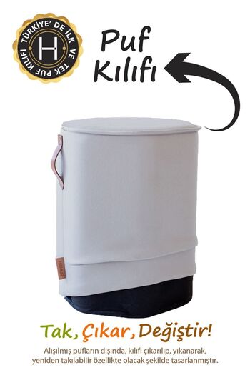 HAMUR Yıkanabilir Puf Tabure Kılıfı Tak-Çıkar-Değiştir-Yenile Orta Sehpa Kılıfı Kc Meek Gri