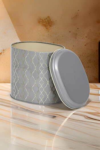 EVLE Ef004-e2 Trellis Old Gray Patterned Oval Metal Storage Container 11x15 Cm