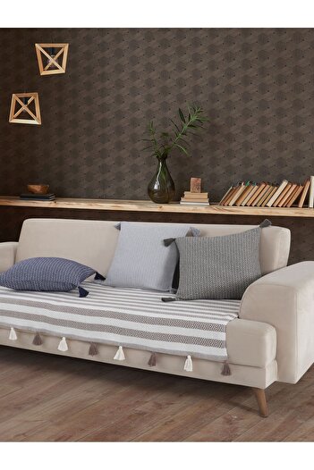 Lux Touch Κάλυμμα καναπέ Liva Pompom Brown Colored - 115x200 cm Πολυθρόνα καναπέ-κρεβάτι με φούντα σάλι