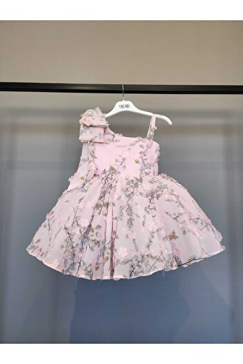 SCSTİL ÜÇ BOYUTLU ÇİÇEKLİ DESENLİ TEK OMUZ PEMBE ELBİSE