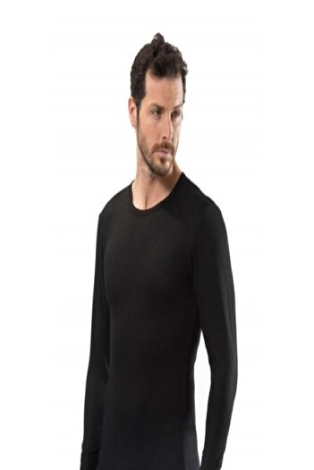 Tutku Elit Black 1302 Lycra Cotton 0 Collar Long Sleeve Men's Bodysuit