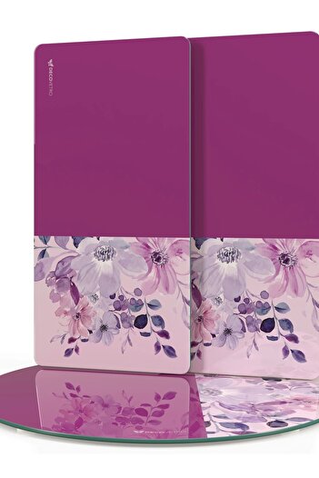 Decovetro Vintage Purple Flower Patterned 3-Piece Round Plate Set - Glass Presentation Service