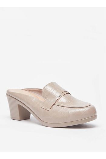 Flora Bella by Shoexpress Textured Slip-On Mules with Block Heels