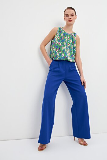 STELLA PULVIS Mavi Yüksek Bel Wide Leg Krep Pantolon