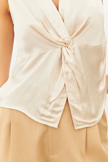 STELLA PULVIS Ecru Knot Detailed Sleeveless Blouse