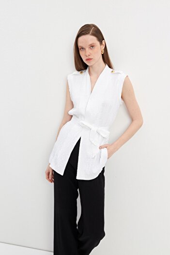 STELLA PULVIS White Epaulet and Belted Vest